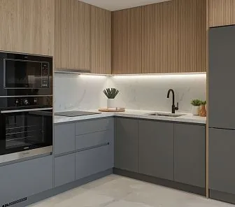 L-образная кухня в стиле урбан-минимализм