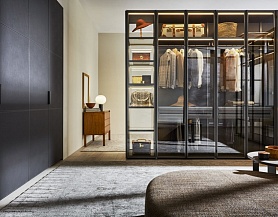 Зонирующая гардеробная мебель со стеклянными дверцами  G210