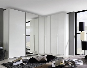 Белый глянцевый шкаф с зеркалом для монтажа в угол спальни CS269