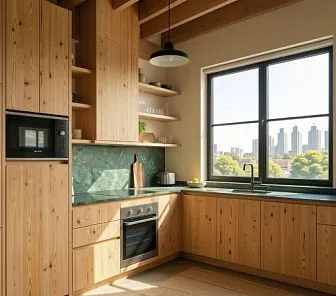 Угловая кухня в рустикальном скандинавском стиле