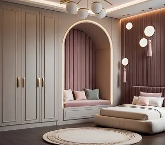 Детский гарнитур в мягкой бежево-розовой гамме