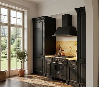 Угловая классическая кухня из МДФ с филёнчатыми фасадами и столешницей