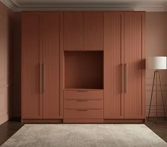 Шкаф с вертикальным канелюром и нишей под ТВ