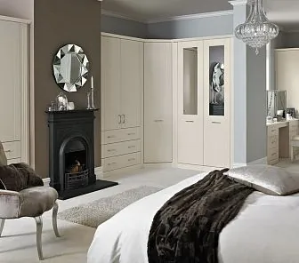 Угловой шкаф с ящиками, зеркалом в кремовом оттенке CS278