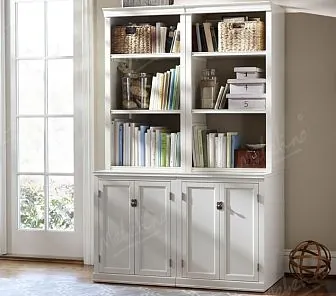 Высокая библиотека в белом цвете из натурального дерева PC530