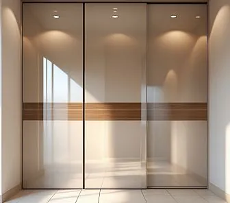 Шкаф-купе глянцевый фасад с деревянной вставкой