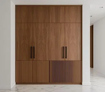 Современный встроенный шкаф с гладкими и рифлёными фасадами