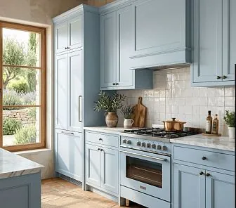 Премиальный голубой прованс прямая с островком