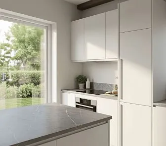 Г образная элитная белая кухня