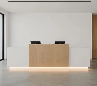 Стойка ресепшн белый мат и натуральный дуб