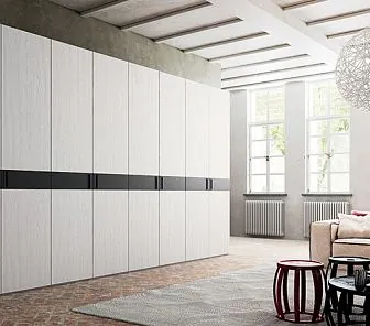 Белый распашной шкаф с черными вставками, PC656