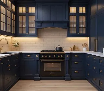 Кухня Темно-синяя классика