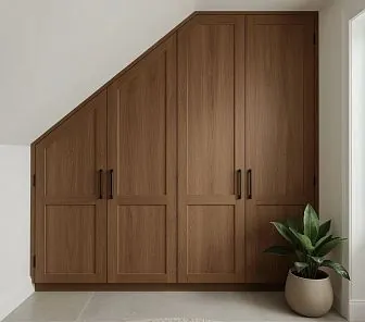 Встроенный шкаф под лестницей из натурального дуба