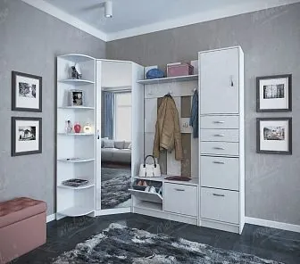 Угловая прихожая белого цвета  Е137