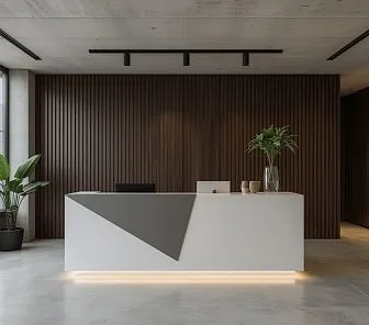 Стойка ресепшн белый мат с графитовым акцентом