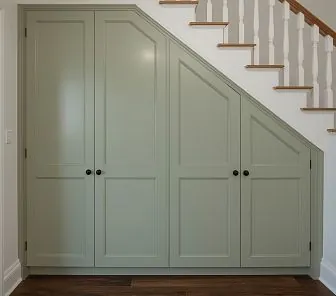 Подлестничный шкаф в пастельно-зелёном цвете