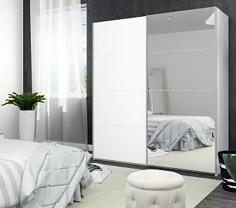 Белый корпусной шкаф-купе с зеркалом для современных интерьеров SM 561