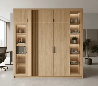 Дизайнерский офисный шкаф в светлых тонах