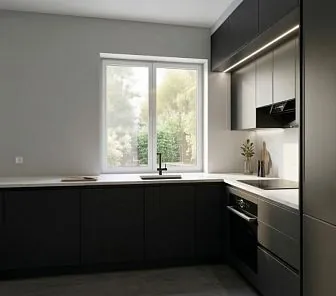 Угловая кухня в стиле хай-тек