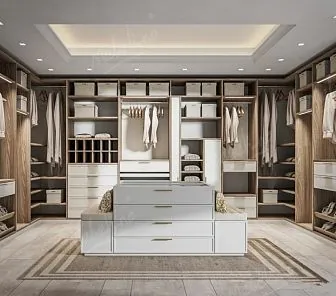 Большая гардеробная комната из дерева с «островом» G108