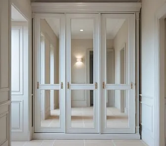 Классический шкаф-купе с зеркальными фасадами и декоративными ручками