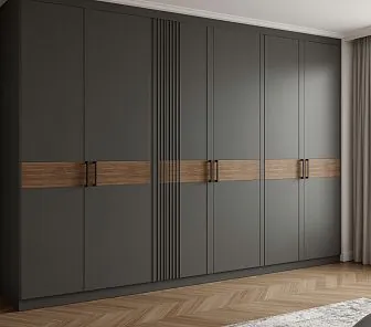 Современный шкаф с распашными дверями в матовом графитовом цвете