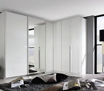 Белый глянцевый шкаф с зеркалом для спальни, CS269