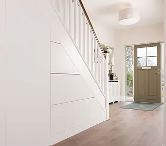 Конструкция с ящиками без ручек, «спрятанная» под лестницей S120