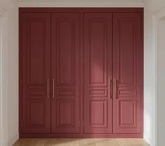 Встроенный шкаф в классическом стиле с фасадами цвета марсала