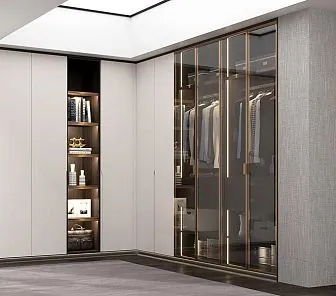 Гардеробный шкаф до потолка со стеклянными дверцами CS274