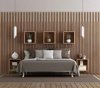 Стеновая панель Деревянные рейки у кровати ST141