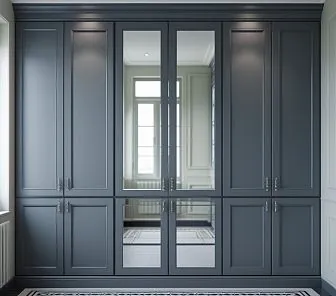 Встроенный шкаф в графитовом цвете с филенчатыми фасадами