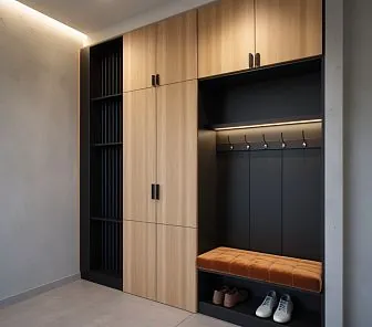 Мебельный комплекс для прихожей с матовыми черными поверхностями