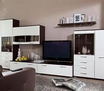 Модульная белая гостиная с темными витринами PC383