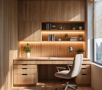 Рабочая зона в отделке под натуральное дерево