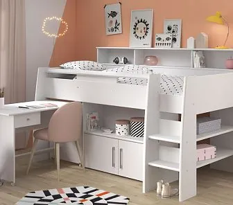 Кровать-чердак из МДФ со спальным местом, столом, тумбочкой, Md325