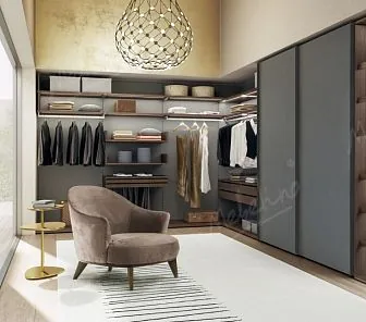 Угловая гардеробная с темными матовыми фасадами G153