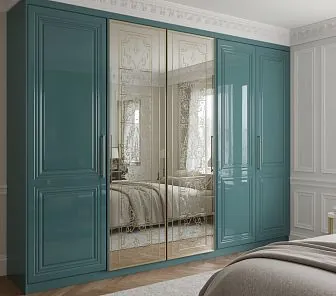 Распашной шкаф изумрудно-зелёный с зеркальными фасадами
