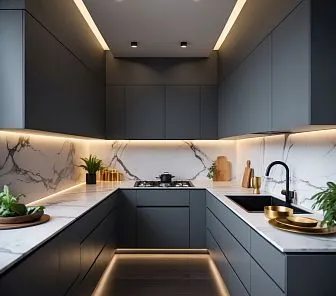 U-образная кухня в стиле минимализм