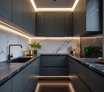 Кухня в современном стиле с L-образной планировкой