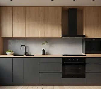 Прямая кухня с элементами лофта