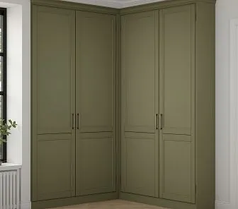 Стильный угловой шкаф в матовом оливковом цвете