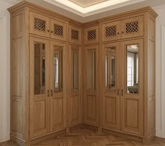 Угловой шкаф из натурального ясеня с зеркальными фасадами