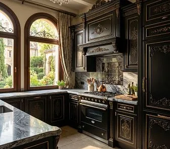 Кухня в стиле барокко с островом