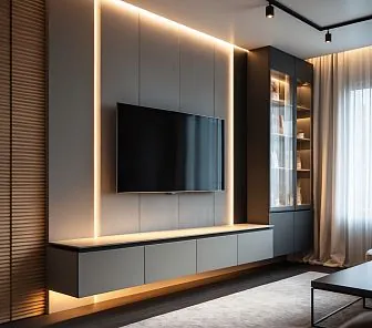 Современная ТВ-стенка с подвесным модулем и подсветкой