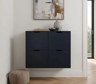 Парящий обувной шкаф в цвете глубокий полночный синий с вырезами-петлями