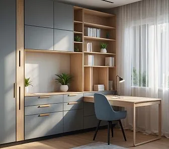 Функциональный встроенный кабинет в скандинавском стиле