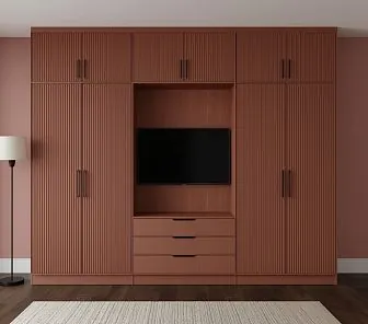 Шкаф с рельефными фасадами и нишей под ТВ