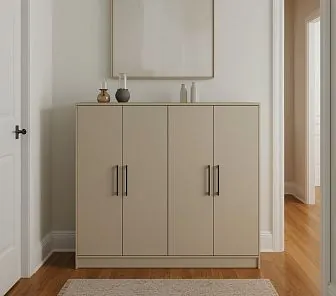 Минималистичный обувной шкаф в цвете теплого таупа