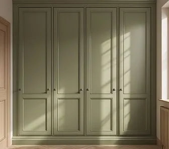 Встроенный шкаф в классическом стиле матовый оливковый